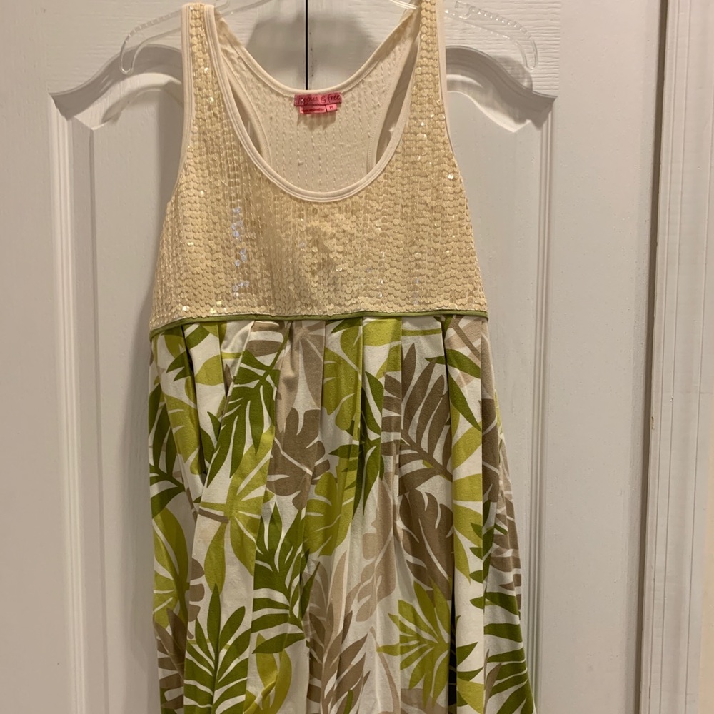 White and green dress with sequence